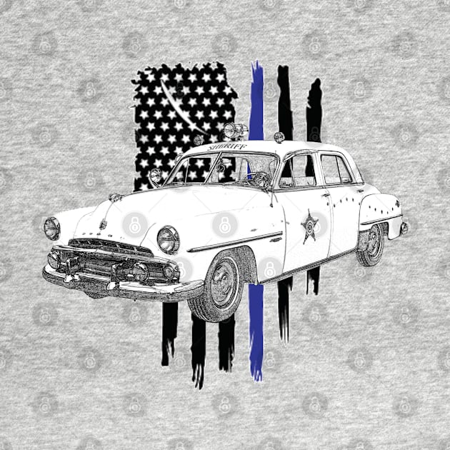 Vintage Police Car with Thin Blue Line Flag by Dragon Sales Designs 